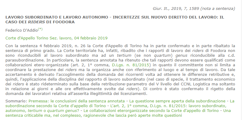 federicodaddio's tweet photo. E se i contratti di #collaborazione dei #riders di #Foodora non fossero veri e propri contratti di lavoro ma "contratti normativi" seguiti da una serie di accordi di "lavoro istantaneo" conclusi per fatti concludenti?

Provo ad argomentare meglio su questo ed altro su Giur. It.: https://t.co/i4nWYbBwYG