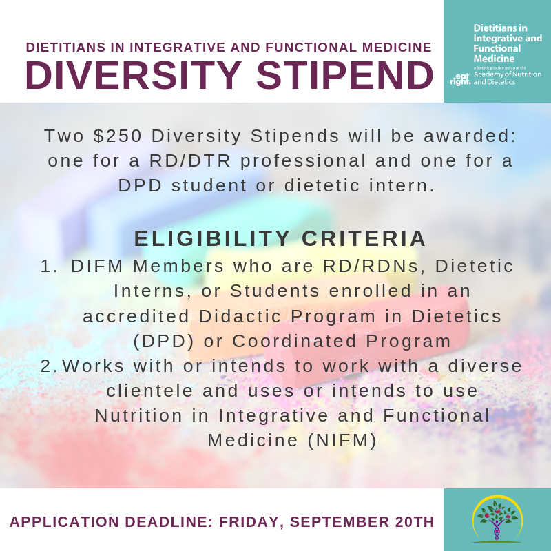 APPLY FOR A DIVERSITY STIPEND!

Deadline extended to September 20th!

Are you a dietitian or student working with a diverse population? We'd love to offer you a stipend!

ow.ly/Va3C50w47BE
.
.
.
<a href="/nobidan_mig/">NOBIDAN</a> <a href="/MIG_IND/">Indians in Nutrition and Dietetics</a> @diversifydietetics <a href="/LAHIDANMIG/">LAHIDAN MIG</a> #dietitian #rd2be