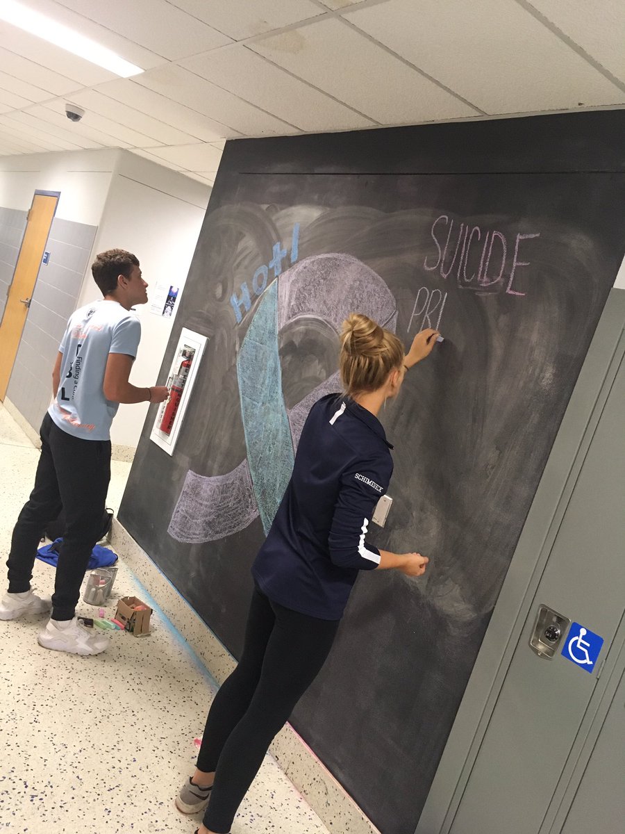 _FalconSTARs's tweet photo. Pat and our club officer Lily are working on the Chalk Wall for this #SuicidePreventionWeek ! Stop by and see the finished product soon! #YouMatter #SuicidePreventionHotline #YourSalisbury #FalconSTARs https://t.co/wSCdivT3Od