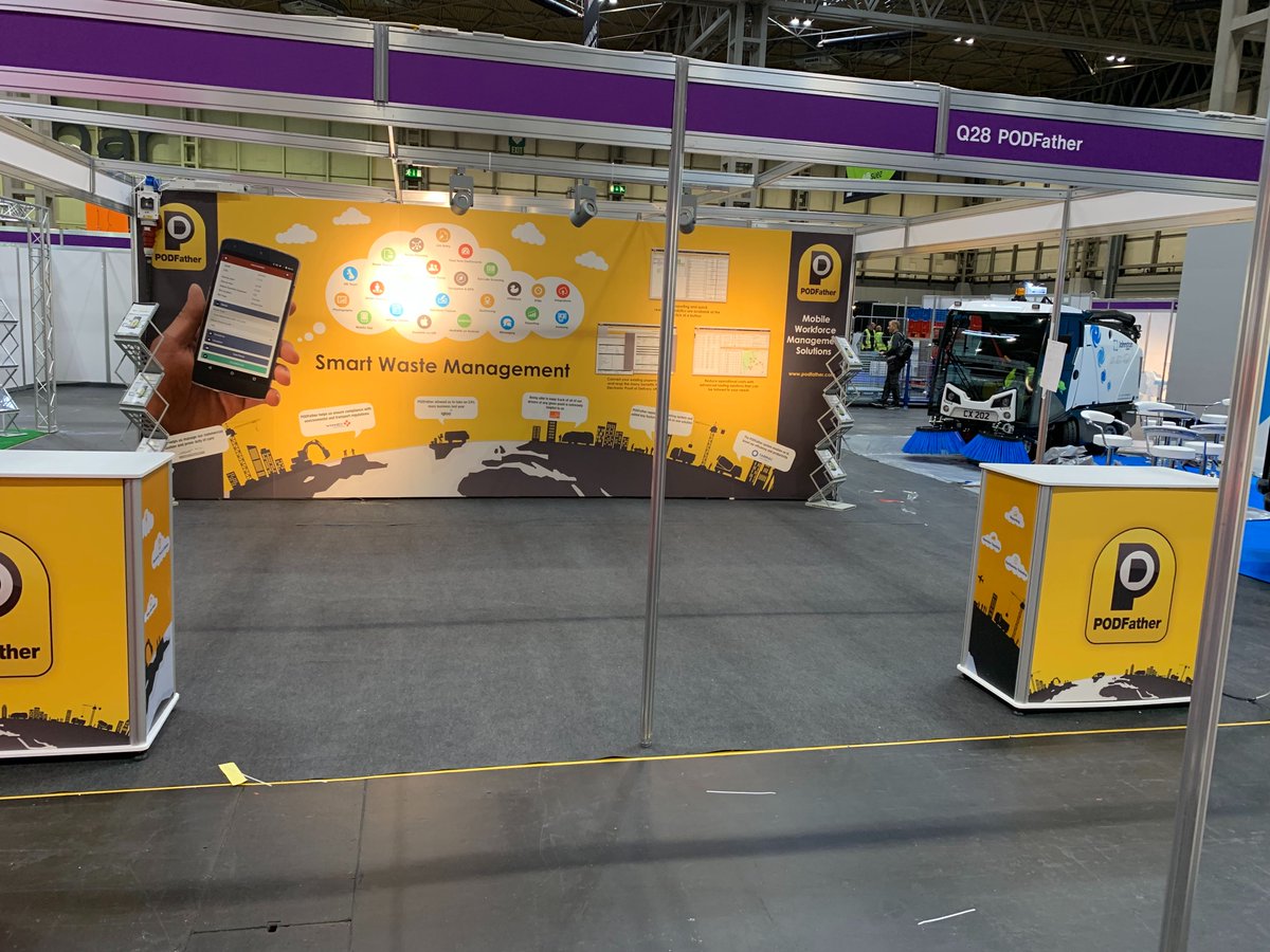 thepodfathercom's tweet photo. Our stand looks great! Thanks to @Kdisplay for printing it and assembling it. Only a few hours to go now... #RWM19 https://t.co/6PrM0AMtty