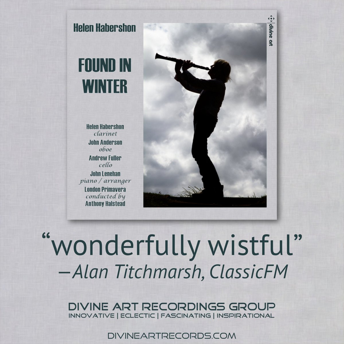 DivineArtRecord's tweet photo. .@HelenHabershon's “Found in the Rain” from #FoundInWinter was once again featured as a “Great British Discovery” on Alan Titchmarsh's (@TitchmarshTV) @ClassicFM program!
“wonderfully wistful”
Get it today at https://t.co/4R4E8zFlrv https://t.co/fCOmeflY7f
