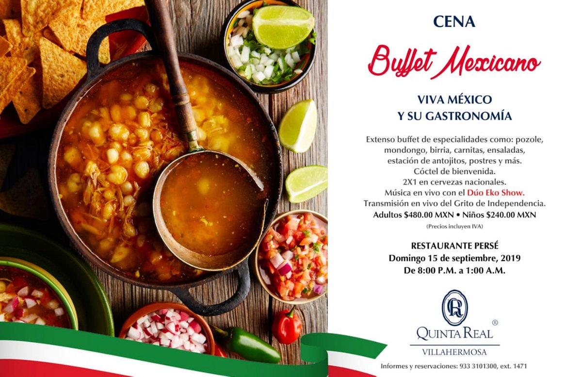 RedQuorum's tweet photo. #VivaMéxico
Celebra en grande nuestras #FiestasPatrias. Da el #GritoDeIndependencia y disfruta de exquisitos platillos mexicanos en los hoteles de #Villahermosa que tienen una gran variedad para que disfrutes al máximo con tu familia.

#LoViEnQuorum | #Comparte | #VamosATabasco https://t.co/YAt4sl0SOx