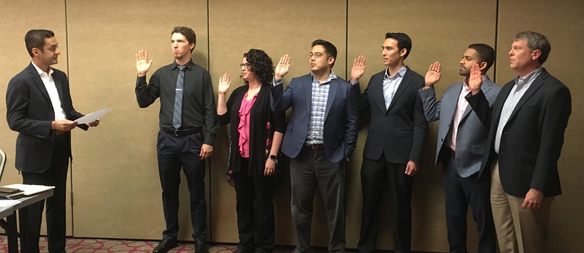 Congratulations to the newest TPA Board members, inducted this morning by President Raj Chhadua. Pictured are Lucas Cannon, Michelle Beall, Eric Ho, Rannon Ching, Jobby John, and Jay Bueche. #TogetherPharmacyAdvances