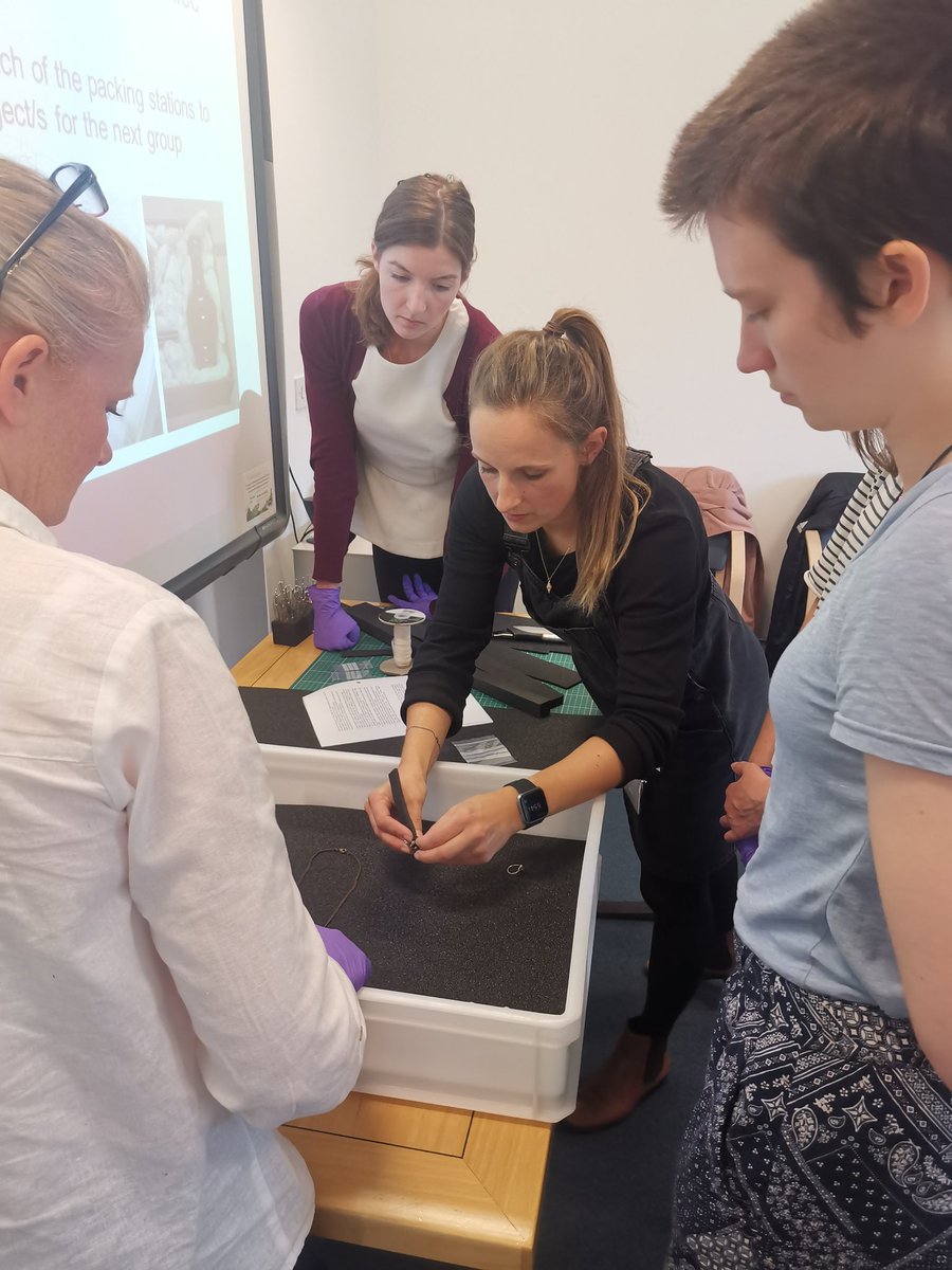 NMSPartnerships's tweet photo. Today we have been delivering a #MuseumTraining workshop on object handling and packing with our Collections Technician Chloe. Our participants from museums #AcrossScotland learnt how to handle, move and pack a variety of object types! https://t.co/fuqS1mPdz7