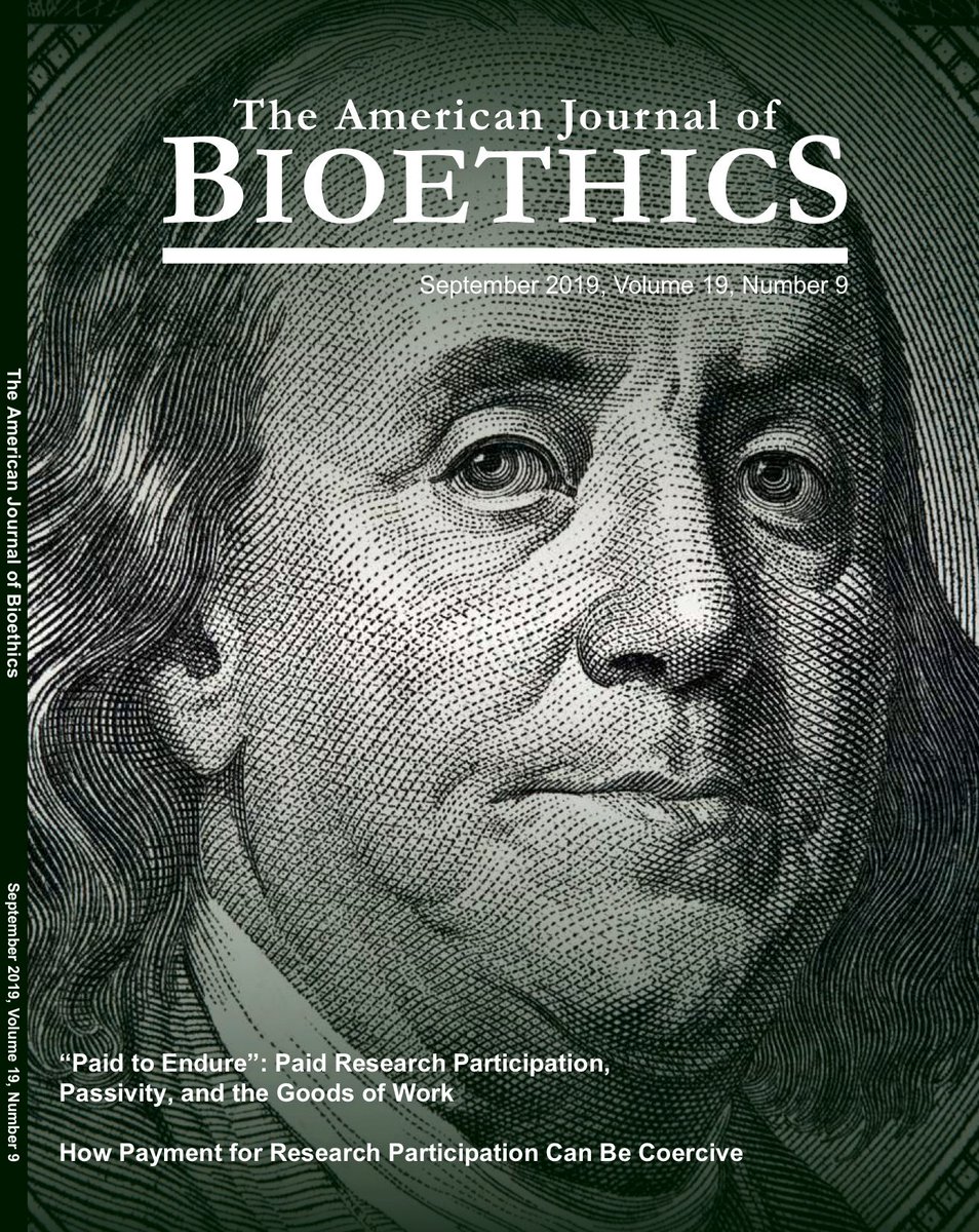 bioethics_net's tweet image. "Paying research participants is a widespread, long-standing, ethically acceptable, and perennially fraught practice." (from @NIHClinicalCntr's Christine Grady's editorial)

Our September issue is all about paying research participants. Read it here: bit.ly/2kCi9YY