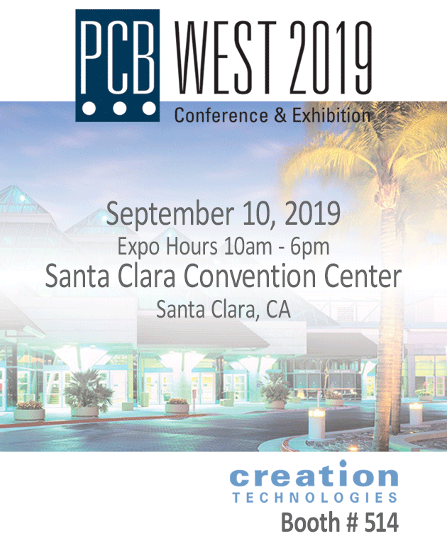 creationtech's tweet photo. PCB West 2019 opens today! Stop by Creation Booth 514 to discuss your design and production needs. #PCBWest2019 https://t.co/0VrARk4MAV