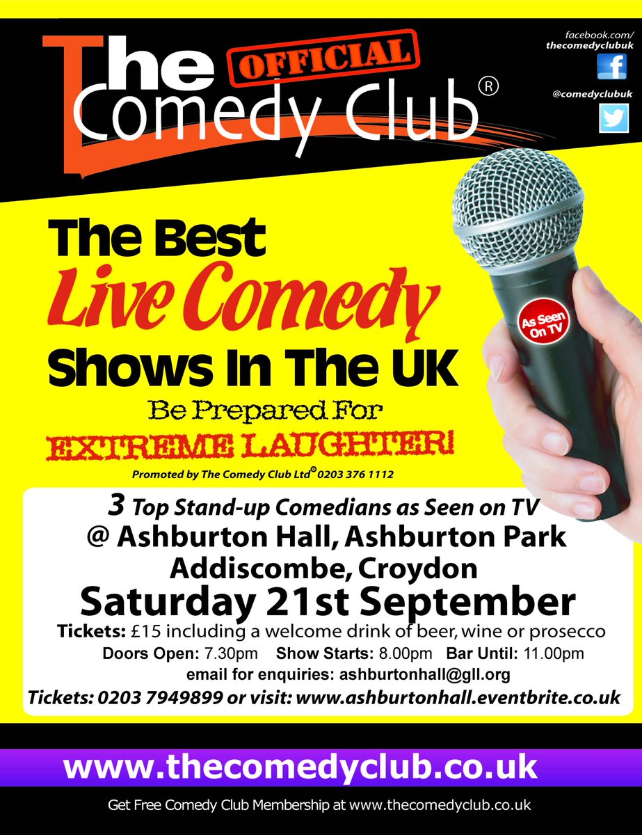 The Comedy Club (@comedyclubuk) on Twitter photo #NEW #ComedyClubUK venue in #Croydon <a href="/AshburtonHall/">Ashburton Hall</a> - Launch night Saturday 21st September. Featuring 3 TOP #Comedians for a night of fun and laughs in a beautiful setting. Book here: eventbrite.co.uk/o/ashburton-ha… #NEW #ComedyClubUK venue in #Croydon <a href="/AshburtonHall/">Ashburton Hall</a> - Launch night Saturday 21st September. Featuring 3 TOP #Comedians for a night of fun and laughs in a beautiful setting. Book here: eventbrite.co.uk/o/ashburton-ha…