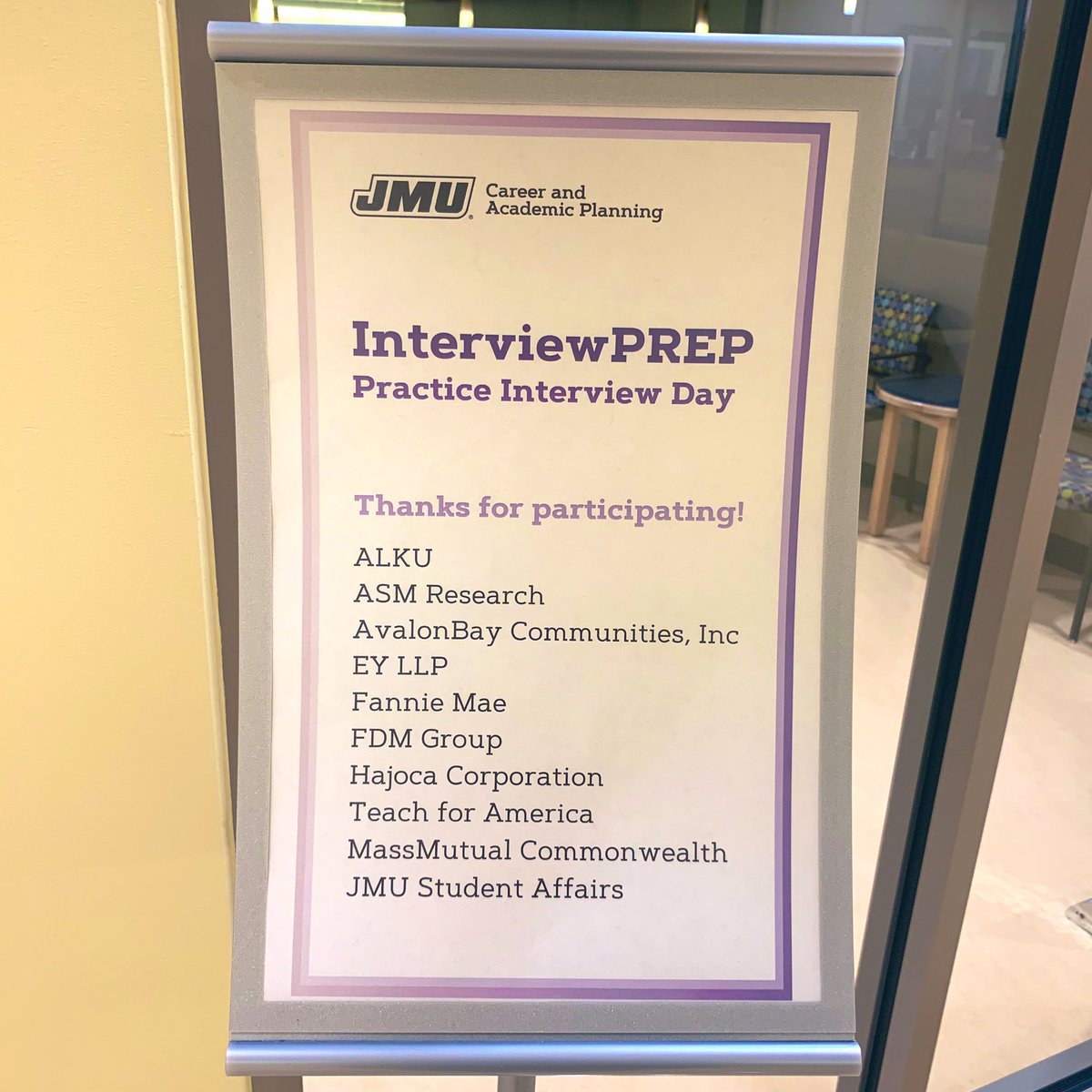 jmucareer's tweet photo. Drop-in for a practice interview, #JMUDukes‼️
Come by Student success Center, Room 3250 before 3pm 👍
#GoDukes #careerdevelopment #interview https://t.co/WzHJEDImad