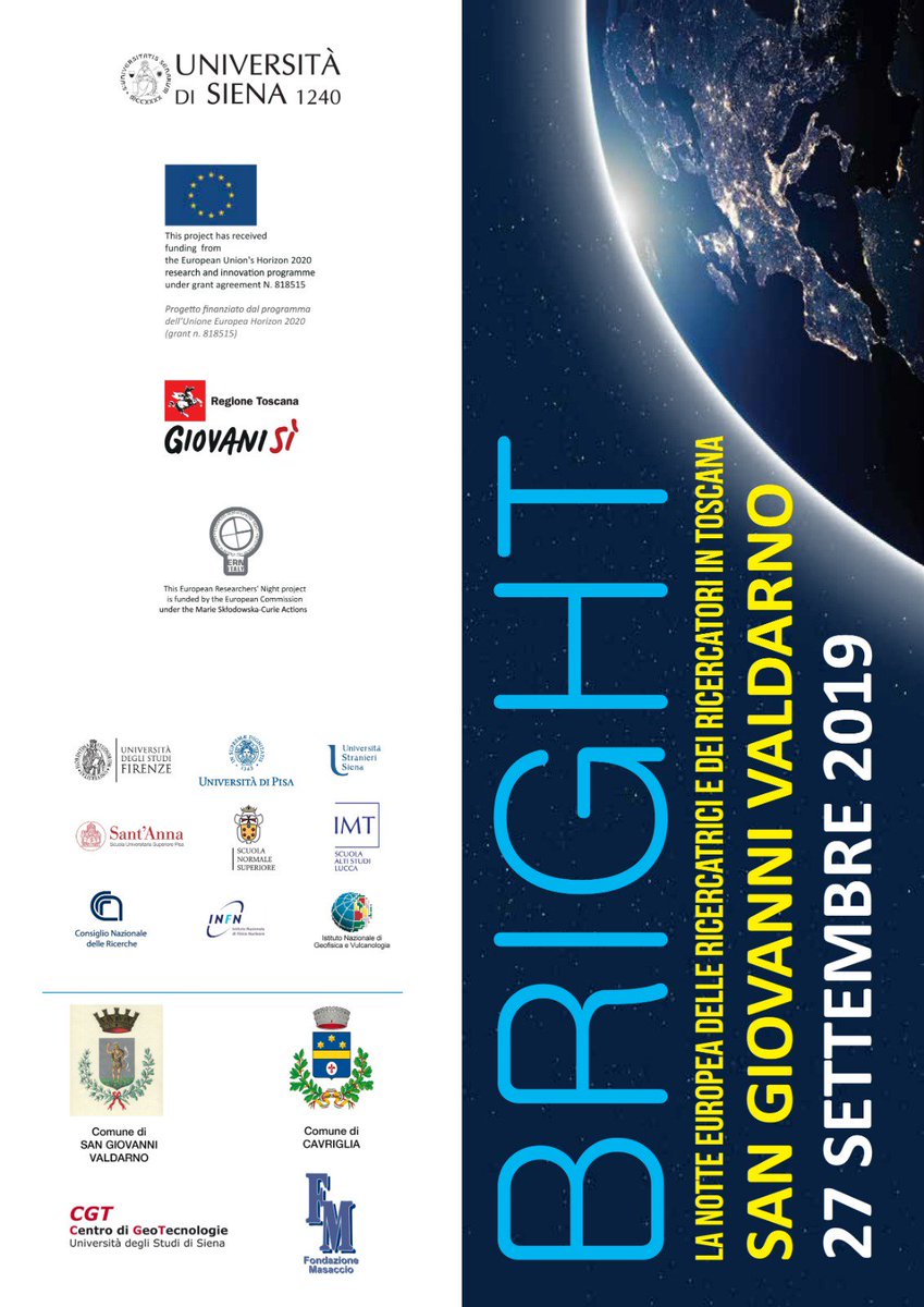 CgtUnisi's tweet photo. Ecco il programma dell'evento @brightoscana organizzato dal Centro di GeoTecnologie dell'@unisiena a San Giovanni Valdarno venerdì 27 Settembre 2019!
#nottedeiricercatori #bright19 #geotecnologie #valdarno
@comunesgv @comCavriglia https://t.co/aP1FrEqJVY