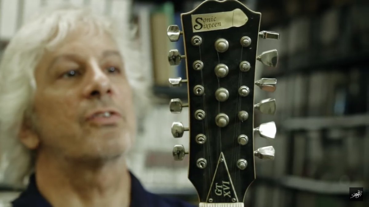 KennyMixes's tweet photo. This guitar belongs to Sonic Youth and is called the “Sonic Sixteen”. Sixteen high E strings and the coolest headstock for sure!! #music #audio #guitars https://t.co/lrxSKNwCnY