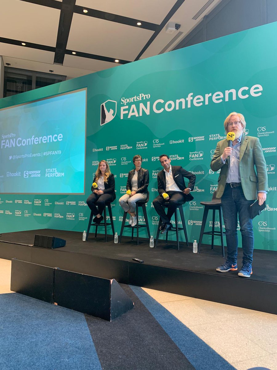 7League's tweet photo. Well that's a pretty good panel! Our CEO @richardayers on stage at #SPFAN19 with @FIFAcom's @LuisDV and @sandra_stucki plus FIFA Fan Movement #WeLiveFootball member @Emma042198. https://t.co/HjlglQ2IiP