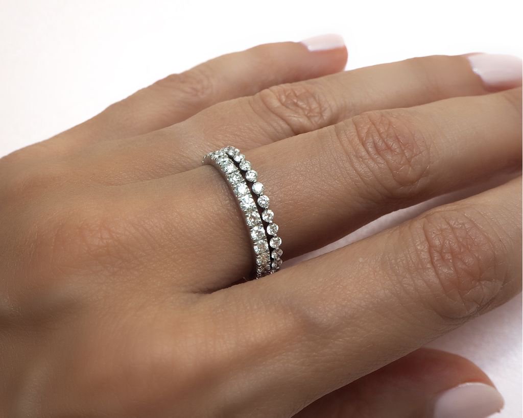 Meet our new 1.8mm floating diamond eternity ring. This style has been so popular, it needed a bit of extra bling. Pictured here with our 1ctw classic eternity💍 🌟 

#diamondeternityring #diamondjewelry #polamaifinejewelry