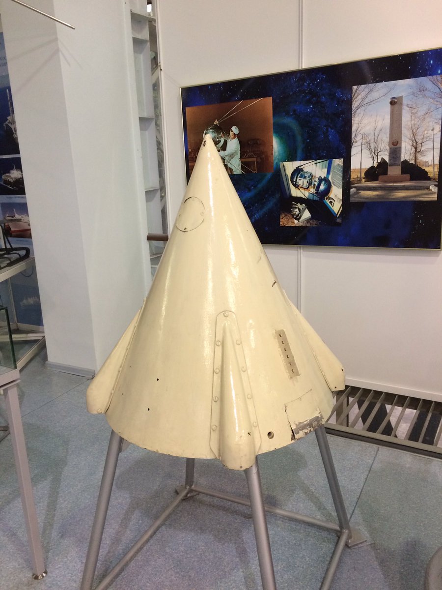 This is the engineering mock-up of  #Sputnik, the first artificial Earth's satellite; there is Sputnik's nosecone copy presented and the original all-wave receiver that was used to receive its signals.