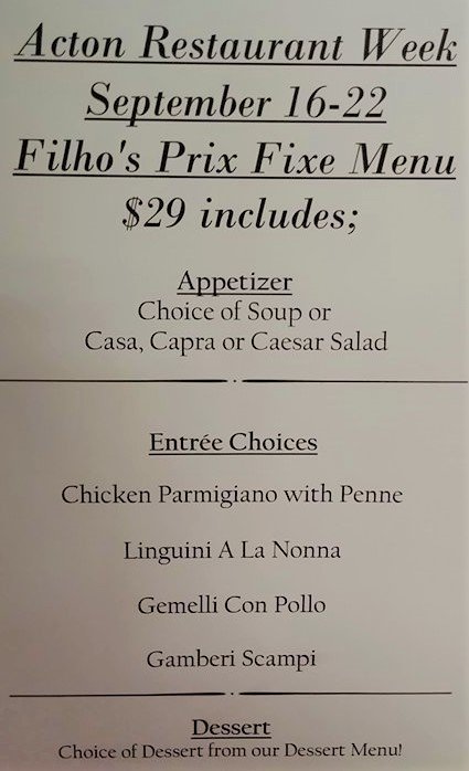 ActonWeek's tweet photo. #filhos #filhosgreatroad Week's Specials Announced #actonMA #italiancuisine #dinner #diningout #foodie #nomnom #ActonRestaurantWeek #coffee #lunch #breakfast #RestaurantWeek #WhereToEatBoston #MetroWestBoston #MiddlesexWest #FoodSpecials https://t.co/jITcWRlpAP