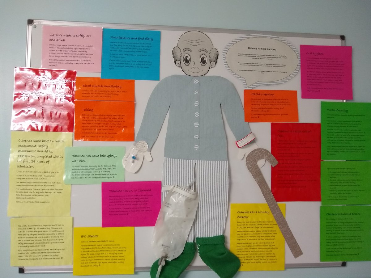 Introducing Clarence! A visual aid for staff on the WSH Stroke Unit helping us to ensure outstanding quality care for our Stroke patients'. We are very fond of him already! #clarencesqualitycare
