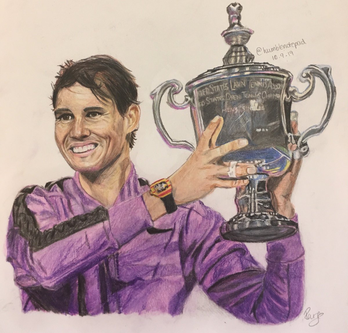 HumbleNotepad's tweet photo. Haven’t picked up my pencils in a while. Rafa’s win inspired me to do so 💪🏻🏆 Could be better but nevermind. #Rafa19 #VamosRafa https://t.co/mR6MM1rQbi