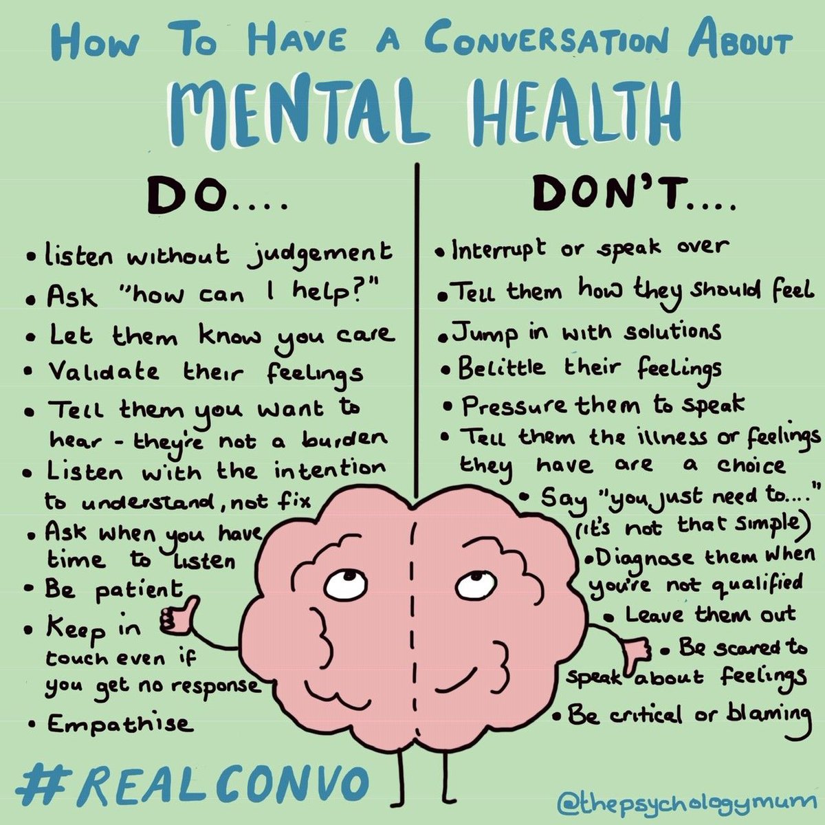 Here are some great reminders about how to have a conversation about mental health.

Gain resources like this and more from bit.ly/34qwVnM

#WeLeadTX #SuicidePrevention #WorldSuicidePreventionDay