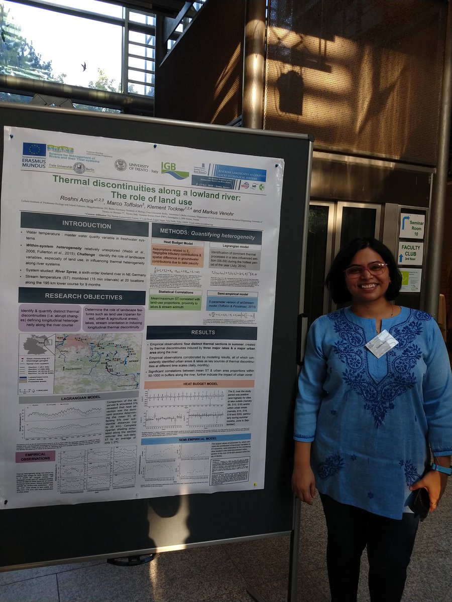 How does land use lead to thermal discontinuities in lowland rivers? #smartphd alumna Dr. Roshni Arora @RoshniArora2 explains it today at the #isrs2019 @ISRS2019 poster session @BOKUvienna #riverscience