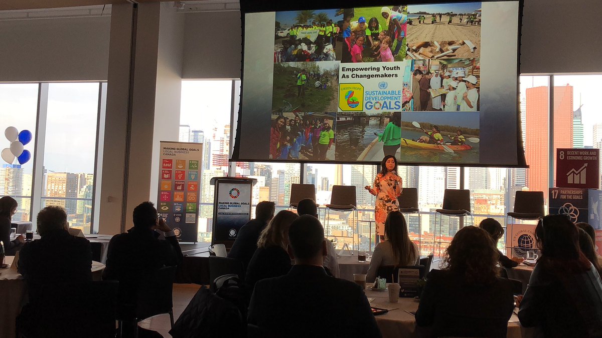 KehkashanBasu's tweet photo. Honoured to deliver the keynote address at "Making #GlobalGoalsLocalBusiness Summit" in Toronto, organised by UN @globalcompact & @GlobalCompactCA! I shared Green Hope's grassroots actions on localising the #SDGs! #Agenda2030 #Youth2030 #ESD #SDGsForCanada https://t.co/jDU9KIS0QU