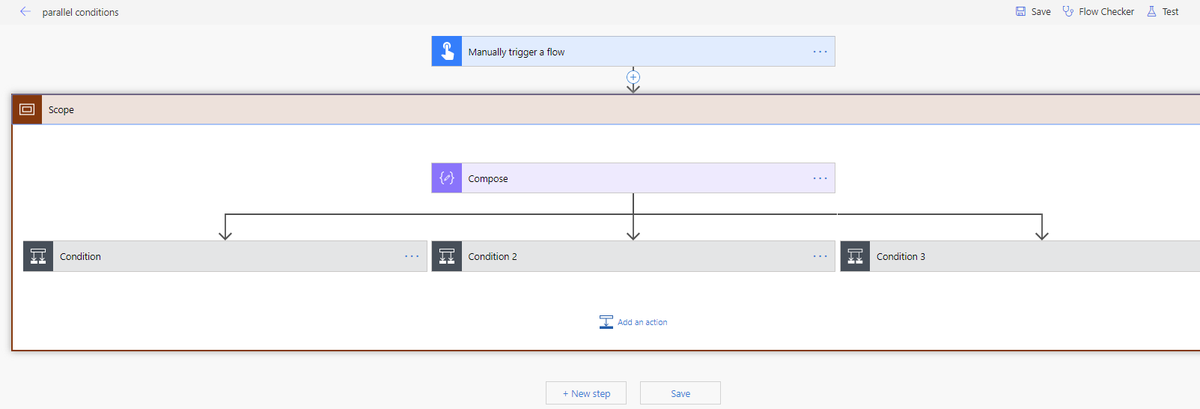johnnliu's tweet image. A #FlowNinja lifehack 105 during #FlowConf2019 

Have a REALLY wide Flow?  Try this.

1. put conditions in a scope
2. run conditions in parallel
3. delete the shared parent action inside the scope

This impossible looking Flow works because the JSON&apos;s runAfter is in parallel.