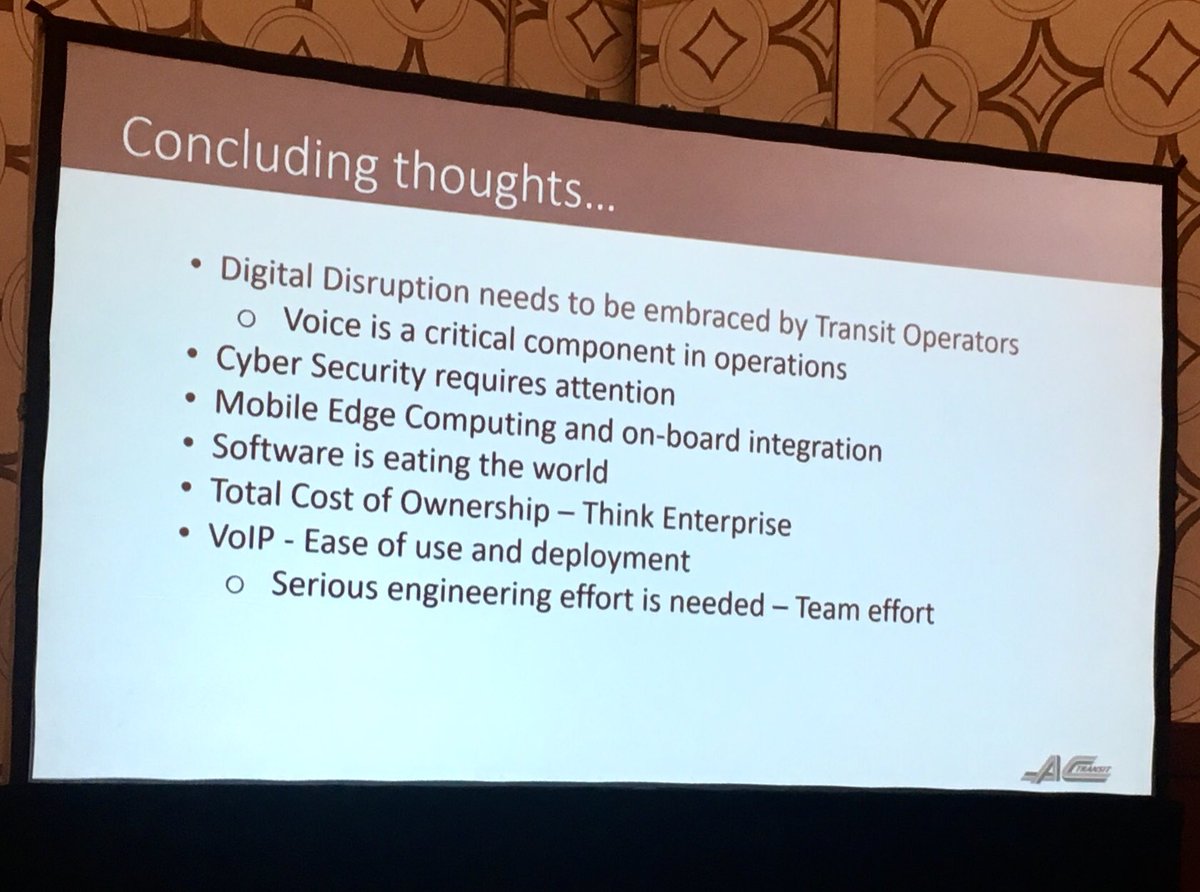 #ITSCA2019 // Concluding thoughts: #cybersecurity requires attention; software is eating the world 🌎; think enterprise; serious engineering is needed...and that’s a team effort.” - Ahsan Baig of <a href="/rideact/">AC Transit</a>