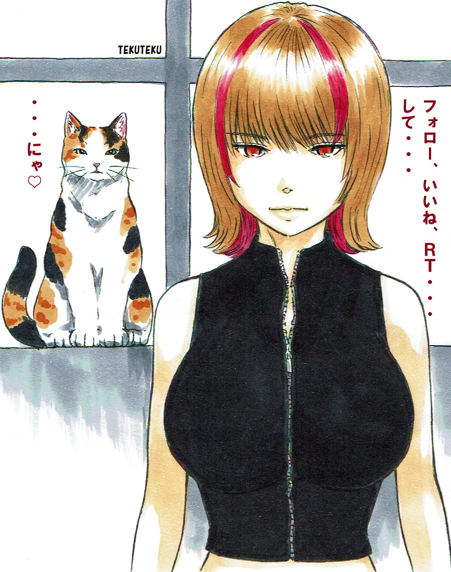 Tekuteku 赤メッシュ女子と三毛にゃんもこのように申しておりますので D ﾖﾛｼｸﾃﾞ ｽ オリジナル イラスト 猫好き イラスト好きな人と繋がりたい