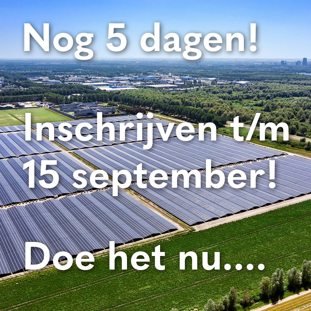 zuyderzon's tweet photo. Nog maar 5 dagen de mogelijkheid om te investeren in Zonnepark Zuyderzon Almere. En dat wil je, met een rente van 4% - 7%! Dus ga snel naar https://t.co/ki4LqKQL9u https://t.co/RM5wLm2QKm