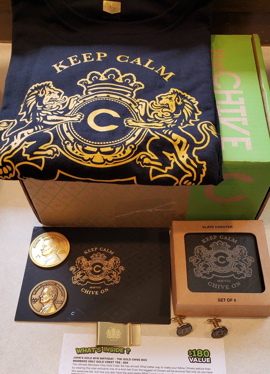 TiberGreg's tweet photo. My 12th Chive Box
"John's Gold BFM Birthday"
Lots of cool stuff in here and I must find time to get to Austin again
#ChiveCoin2018
#ChiveCoin2019
@TheChivery
@theCHIVE
#ChiveBox https://t.co/MGRqJMrmta