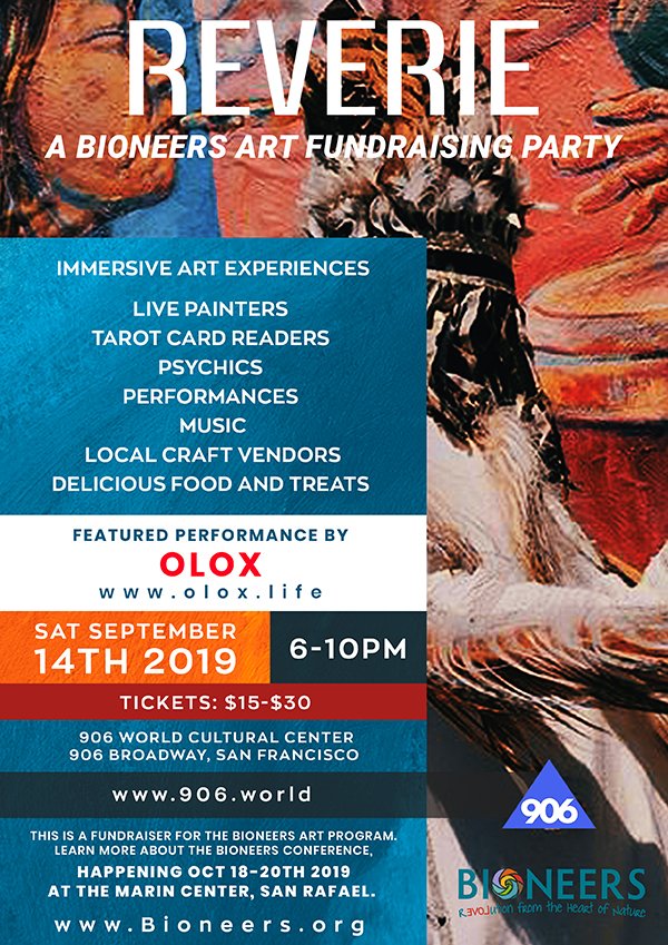 906World's tweet photo. REVERIE: a Bioneers Art Fundraising Party

SAT SEPTEMBER 14th 2019 
6-10pm 

https://t.co/rq8qAjuhq3 https://t.co/pZKlosW6i3