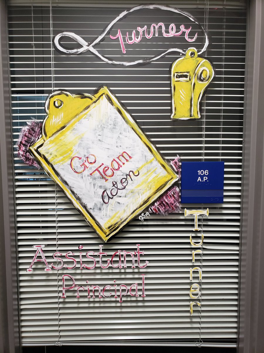 DericaTurner's tweet image. Walked in this morning to a pleasant surprise!!! My office window is complete. I&apos;m official, all I needed was a whistle!! &quot;I&apos;m going in!&quot;🎵🎶 Mrs. Shogreen&apos;s (ShoSho)artistic skills are 🔥🔥.#ActonTweets #ActonAP #GlowGrowGo