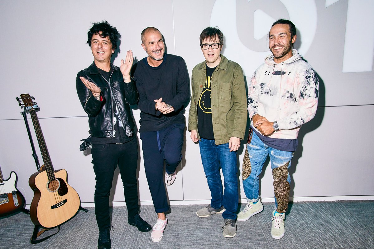 falloutboy's tweet photo. everything's coming up milhouse 👍 hear @petewentz, @billiejoe and @riverscuomo on @zanelowe giving the #HellaMegaTour lowdown https://t.co/4i8zal5ZrK https://t.co/LzQ95zY8K9