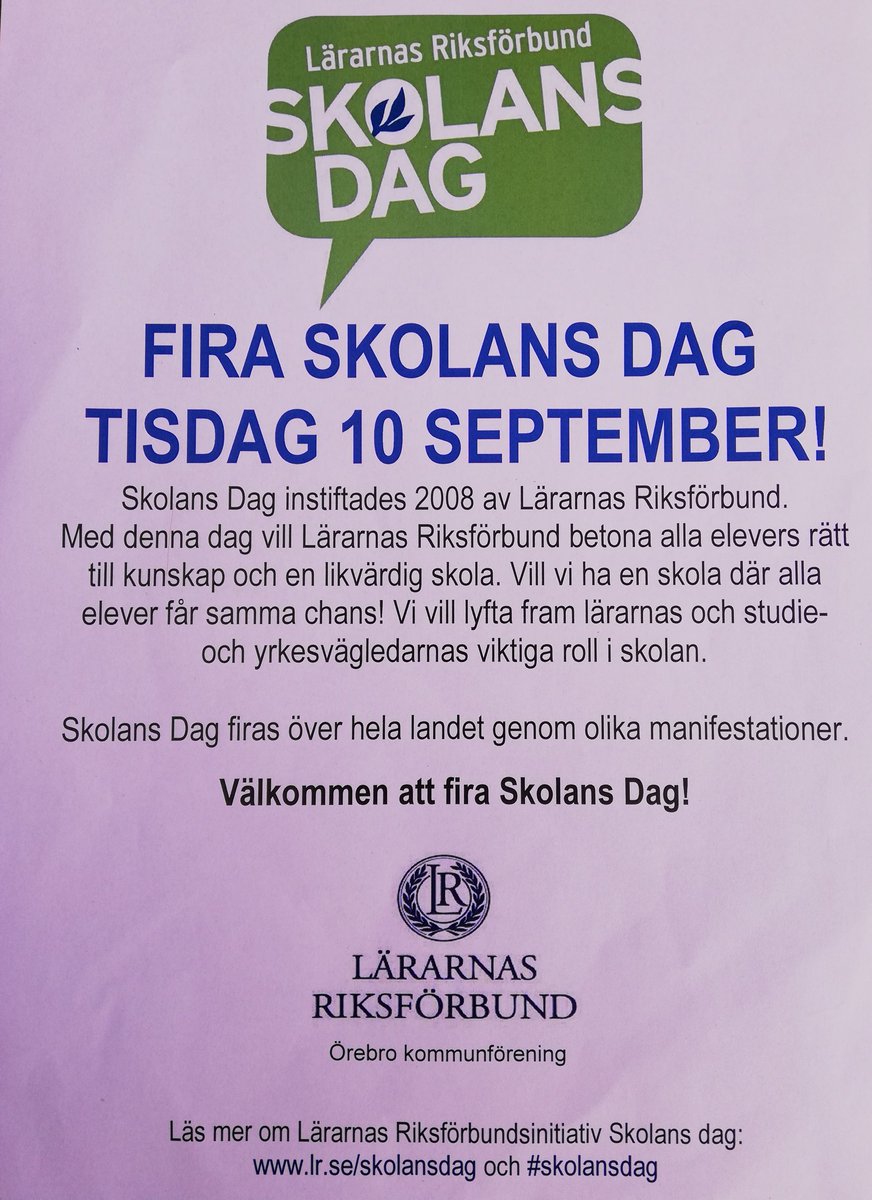 masen56's tweet photo. LR Örebro har firat #skolansdag med debattartikel i NA, bjudit på fika på skolor &amp; i möten med arbetsgivaren, haft en manifestation på Stortorget för att samtala med örebroare om skolan o hur LR vill göra skolan bättre. @lararnas @svantide @SaraSvanlund @AsaFahlenLR @ZoranAlagic https://t.co/BzViYbHq1Q