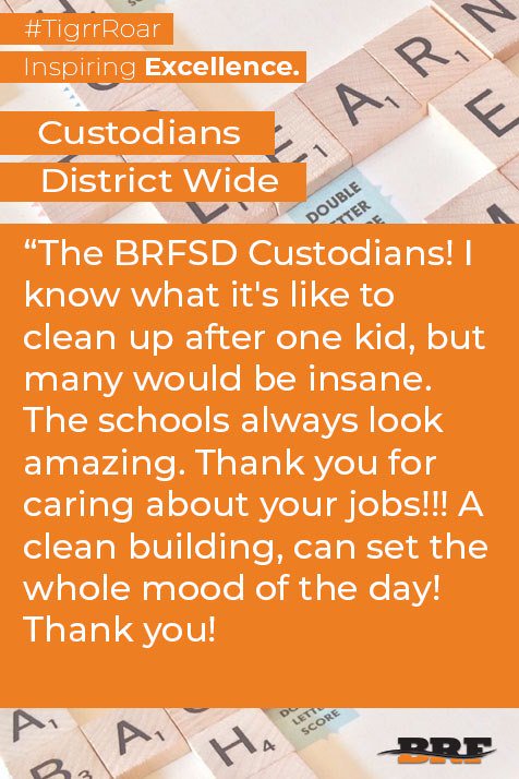SDofBRF's tweet photo. The custodians of BRFSD have been noticed!! Want to recognize a @sdofbrf staff member? Go here: https://t.co/wWLuKOR2yU #tiGRRroar #tiGRRpride https://t.co/fTGRu0Z2vk