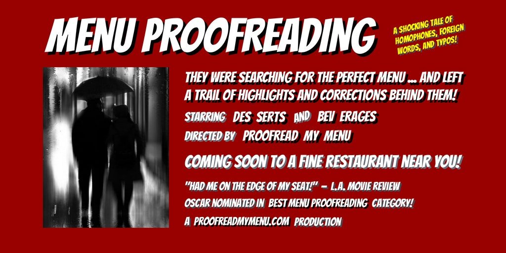 ProofreadMyMenu's tweet image. Are you ready for...menu proofreading!? #menu #menuproofreading #proofreading #restaurantmenu #pubmenu #pulpfiction #filmnoir #movieposter