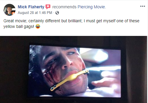 PiercingMovie's tweet photo. Thanks, @MickFlaherty for the outstanding review. We agree that our film is one of a kind. Hey Everyone else! Does anyone know where Mick can get the yellow ball gag? We think someone took off with the one we used. WATCH #PiercingMovie - https://t.co/qWRlgkP0L9 https://t.co/Cb8VfcRBgo