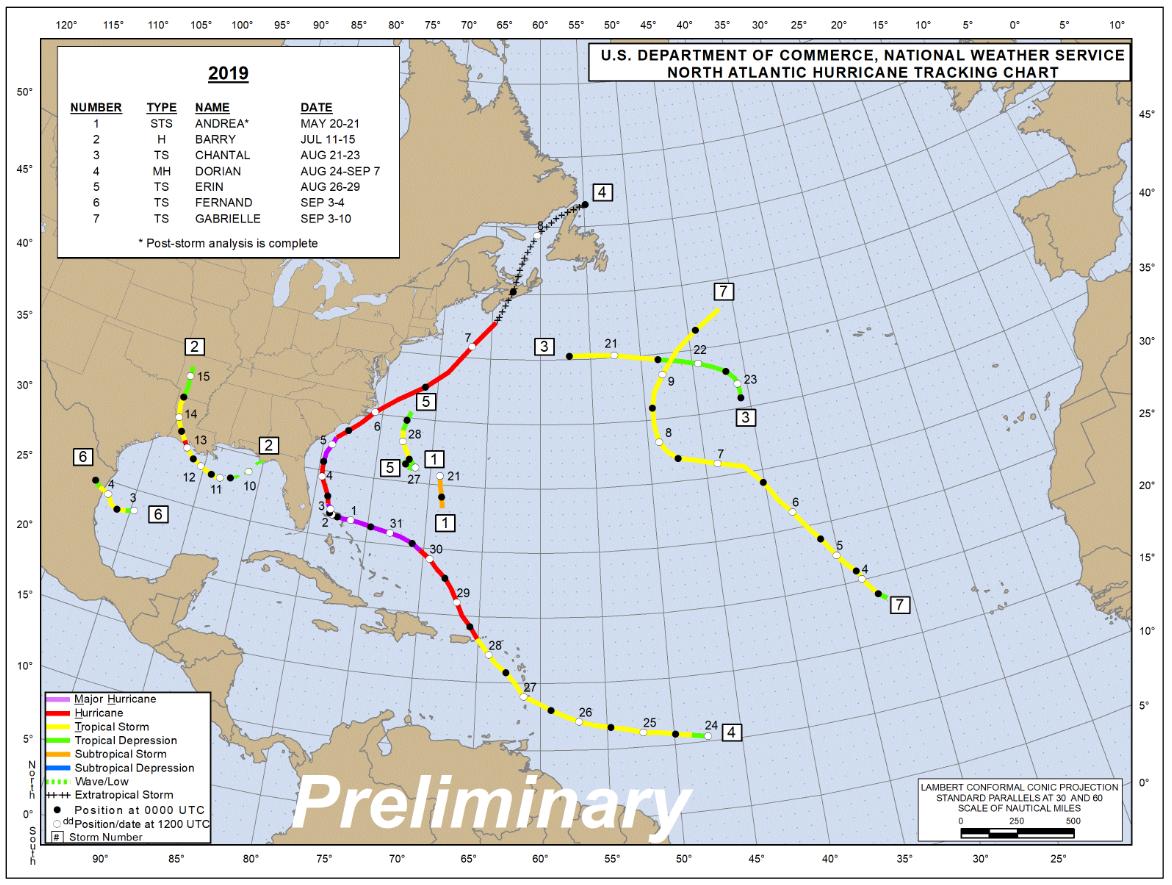 Atlantic Basin Hurricane Tracking Chart