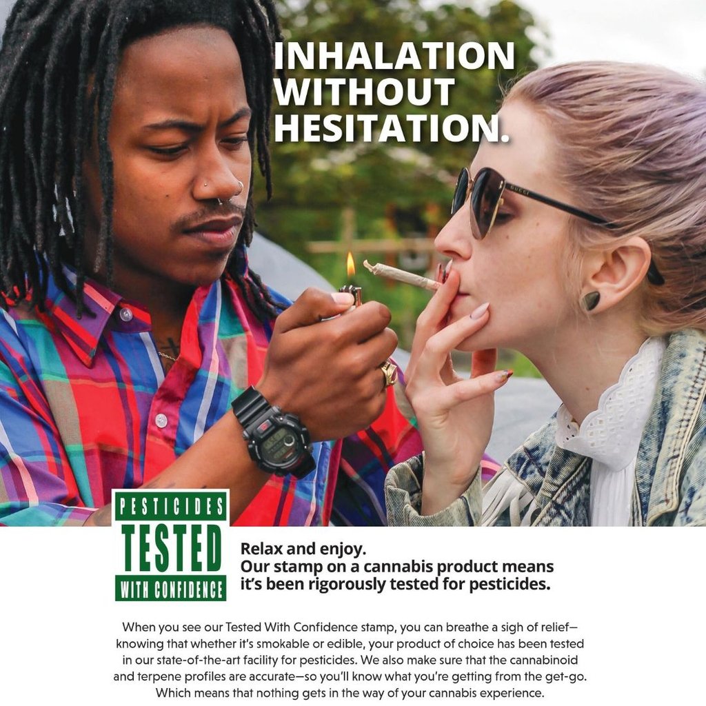 ConfAnalytics's tweet photo. We are pleased to share our new ad campaign for our #testedwithconfidence program - Inhalation Without Hesitation - featuring top cannabis retail staff Baylee Potter and Erik Providence. https://t.co/tOpXG0P22w