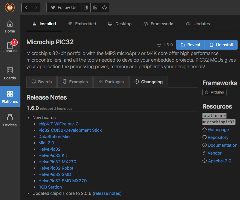 PlatformIO_Org's tweet photo. Microchip PIC32 dev/platform 1.6.0 is out! 🔥
A lot of new boards, updated #ChipKIT core
👉 https://t.co/R7p6aZlxYY
📌 #IDE #CLI #OfflineTools #IoT #Robotics #Engineering #Hardware #UnitTesting https://t.co/2gyteFCBip