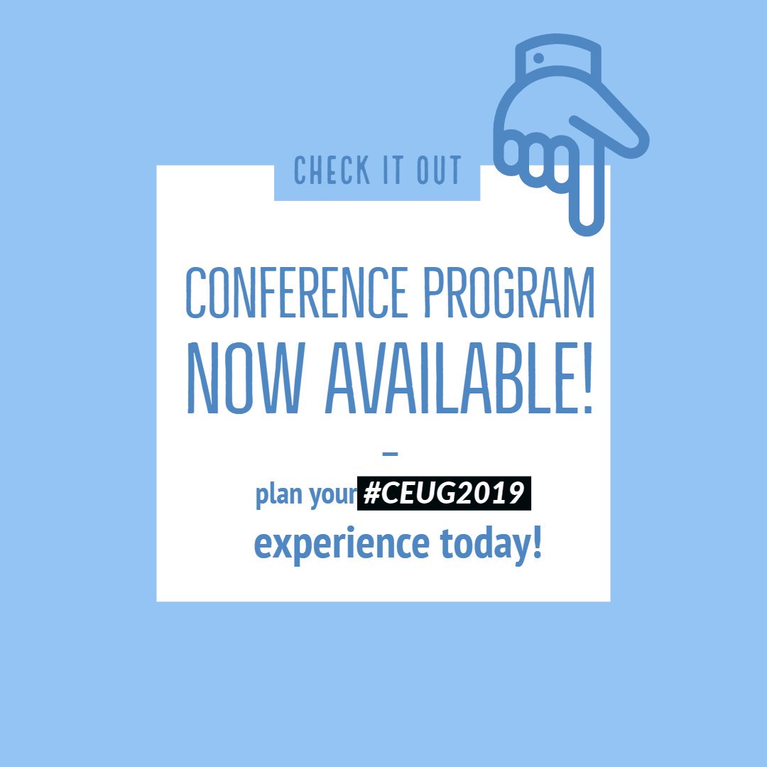The preliminary Conference Program for #CEUG2019 has been released, including @Ellucian's sessions. Plan your #CEUG experience today.

Haven't registered? Be sure to do so by Sept 11 to ensure your limited edition t-shirt size is correct!
lnkd.in/geVngDQ