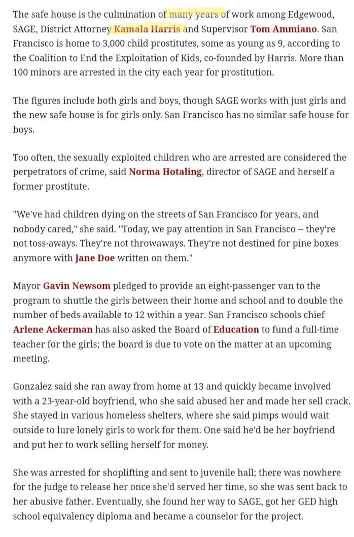 50 Times  #Kamala Accomplished/Advocated for  #CriminalJusticeReform7.DA-  #KamalaHarris worked to get the first safe house in San Francisco for girls who wanted out of the sex trade8.DA- Changed underage women/men from being treated as prostitutes to being treated as victims