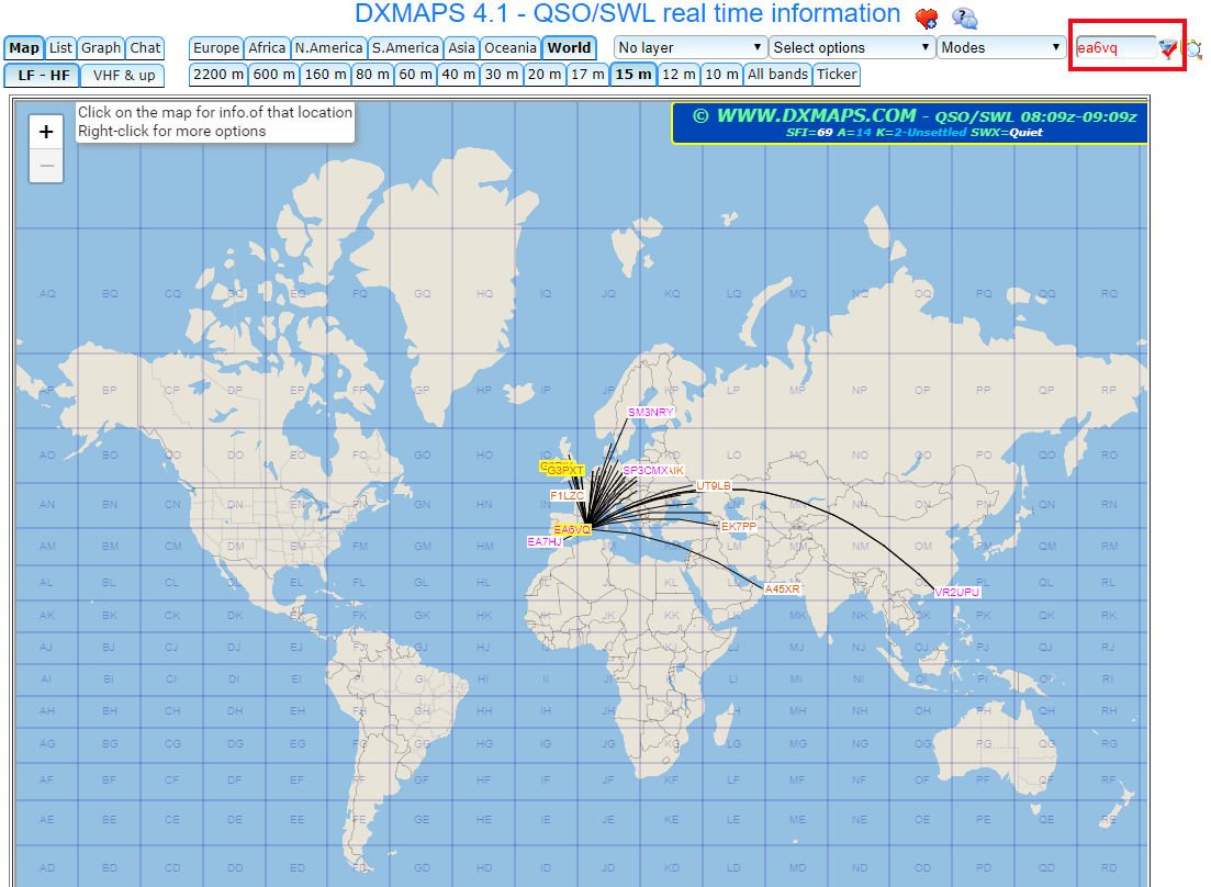 For those calls using the online log upload (see dxmaps.com/log/upload.html), when using the callsign filter option in the QSO maps, both the DX-Spots and the QSO in the log are now shown
