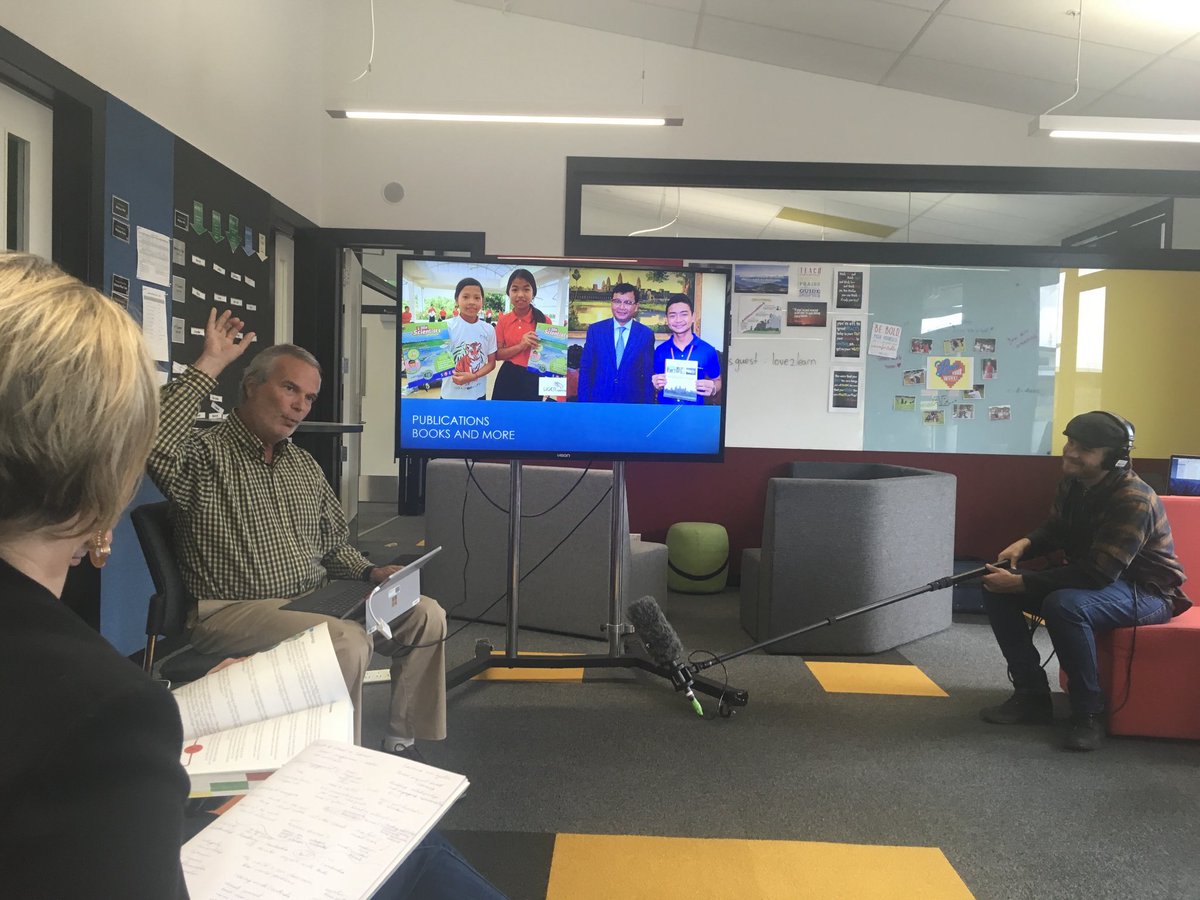 This pushed my #PBL thinking so much further! <a href="/ligeracademy/">Liger Leadership Academy</a> talking about the 400 page textbook his 60+ middle school students wrote, photographed, laid out, collected data for, published, then raised $10K to distribute across Cambodia. As <a href="/see_natalie/">Natalie See</a> says, “that’s next level”