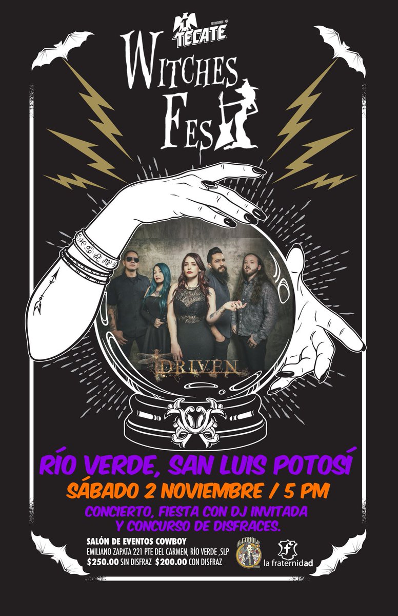 drivenoficial's tweet image. Dragonflies de San Luis Potosí.

@Driven llegará este sábado 2 de noviembre para tocar en el  #WitchesFest, el gran aquelarre de Brujas de Río Verde.
Conciertos, concurso de disfraces, DJ invitada,  será una gran fiesta de Halloween.

#dragonflies #metal #caos #ecdisis