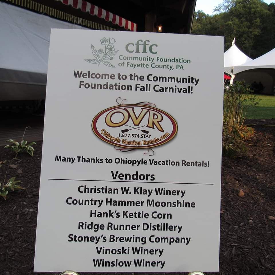 cffayettepa's tweet photo. We're grateful to have had so many generous donors, including Ohiopyle Vacation Rentals, and great vendors! #CFFCFallCarnival #StepRightUp https://t.co/8HjbXiXq0s