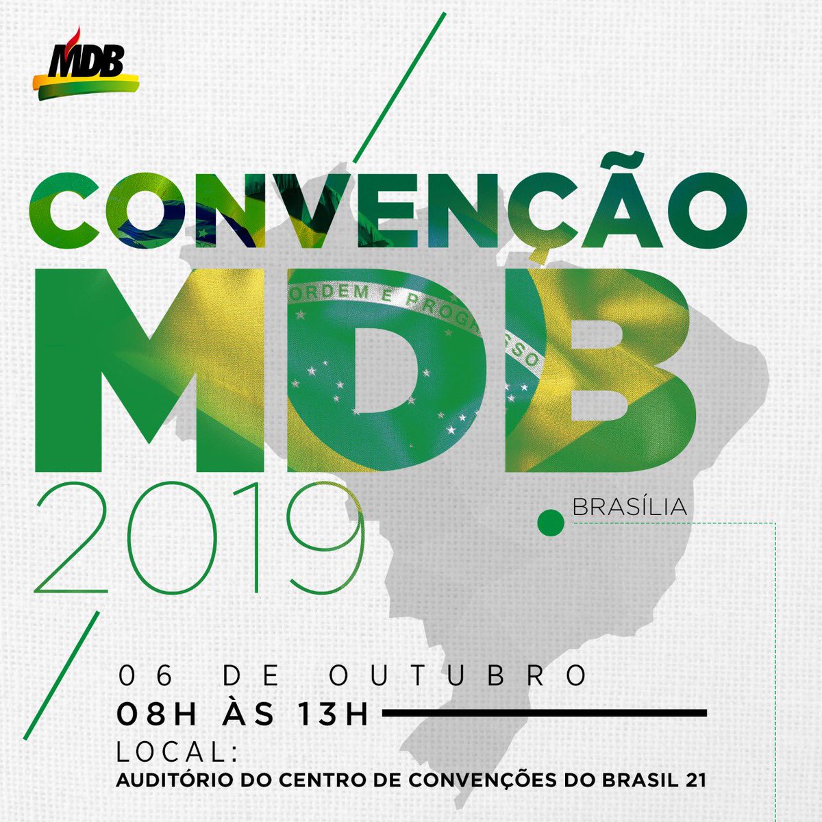 Publicada no Diário Oficial Convenção MDB 2019, dia 6 de outubro.
Nela vamos definir o nosso programa de luta!
Mande sua contribuição para o texto "Resistir mais uma vez".
Fazer diferente!
Fazer com as pessoas!