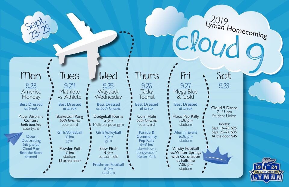 Official Homecoming week schedule; make sure you get involved and show your spirit! Let’s beat The Bears!