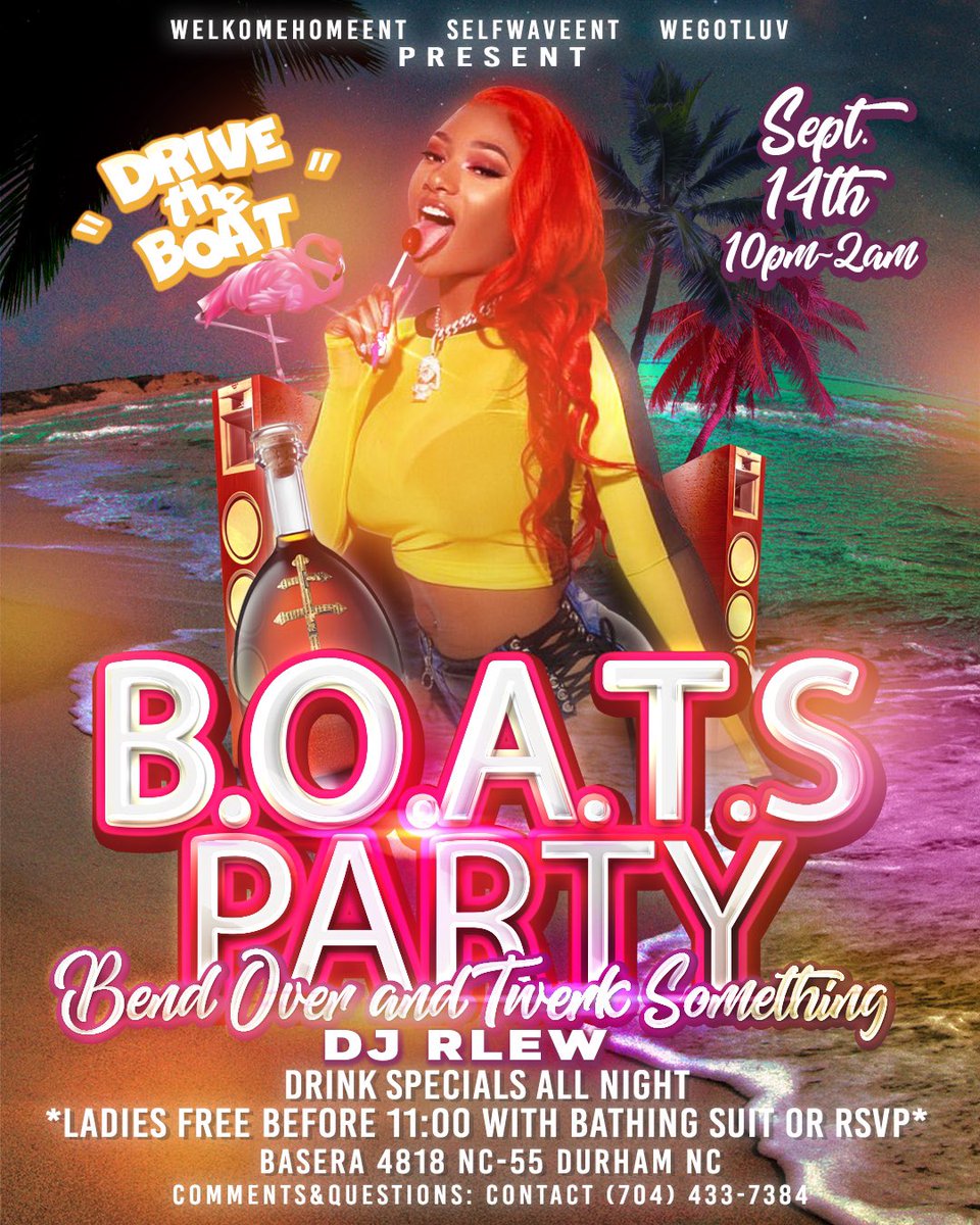 Teaja15's tweet image. WELKOMEHOME ENT PRESENTS: B.O.A.T.S ⛵️🍑

LADIES YALL COME READY TO #SINKORFLOAT @DjRLew_ WILL BE THROWING ALLEYS ALL NIGHT

THIS SATURDAY WILL DEFINITELY BE A MOVIE THAT YOU WILL NOT WANNA MISS‼️

MORE RSVPS ARE AVAILABLE 

Boats2019.eventbrite.com