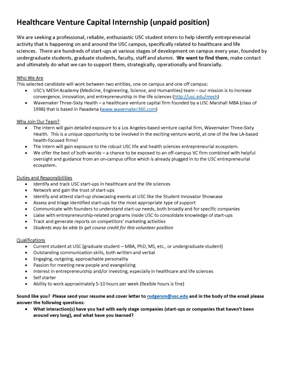 cover letter for venture capital internship