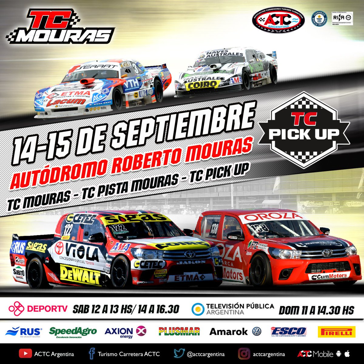 🔝¡Semana de carrera!🏁

💪Se define la etapa regular del #TCMouras y las #TCPickUp disputan la séptima fecha🏆