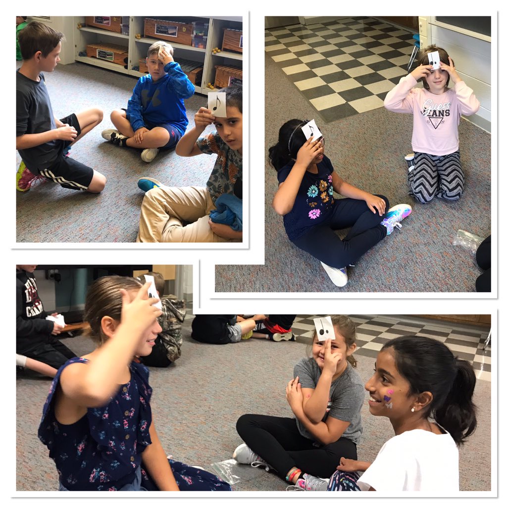 MrsAaronson's tweet photo. 4th grd Ss reviewed note names and note values by playing a musical version of the game headbands. @LLEWIXOM @WalledLkSchools https://t.co/vVzcLW59vO